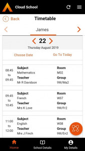 Cloud School Parent Timetable screenshot