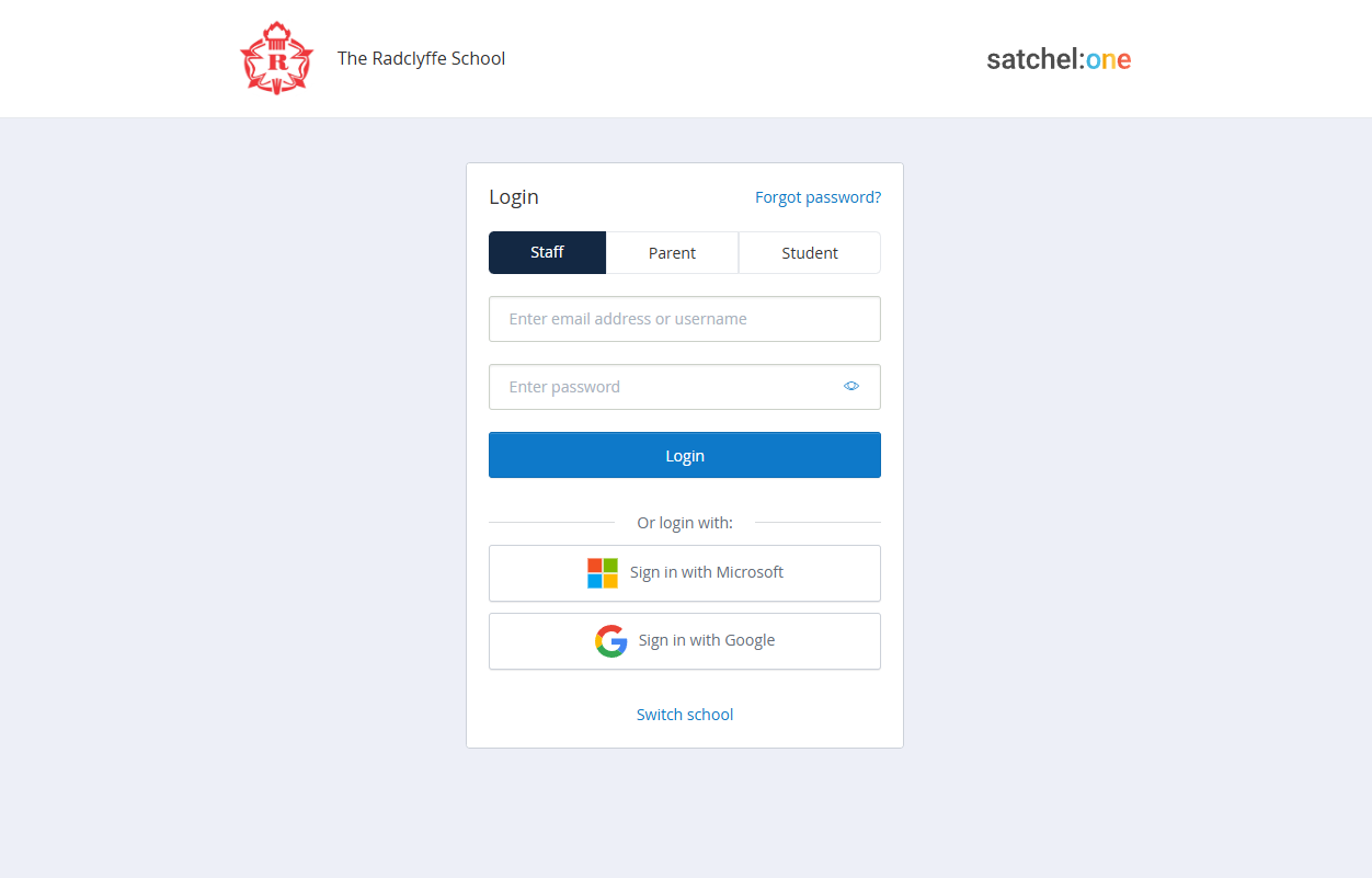 Satchel One homepage – click Sign in with Microsoft