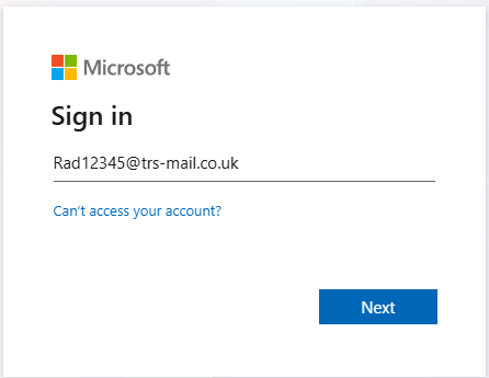 Microsoft sign-in screen – enter your school email