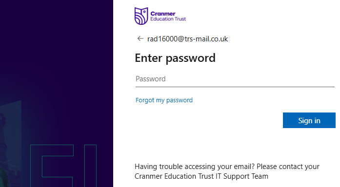 Password entry screen